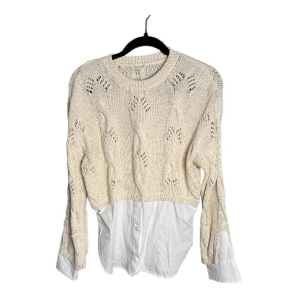 Pilcro Cream Cable Knit Sweater w/ Attached Shirt XXS